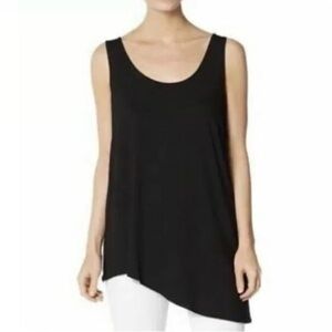 Eileen Fisher Black Asymmetric Scoop Neck Tank side slit on long side Size Small